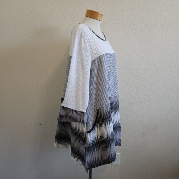 Moon Light Textured Check Striped Oversized Lagenlook Flowy Artsy Tunic Top XXL - Picture 3 of 7
